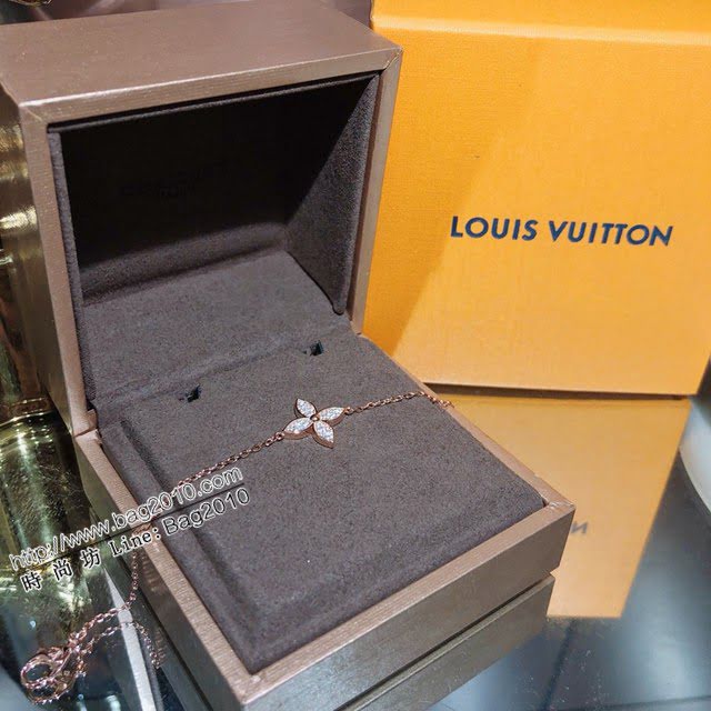 Louis Vuitton新款飾品 路易威登滿鑽四葉草花手鏈 LV玫瑰金手鏈  zglv1957